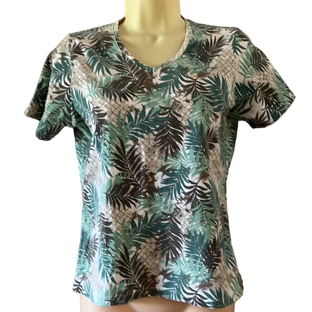 STO Susquehanna Trail Outfitters Leaf Print Knit Top Woman Size Medium